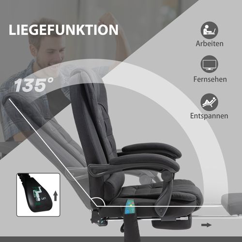 Chaise De Bureau Avec Fonction De Massage, Fonction Inclinable Et Chauffante, Réglable, Noir