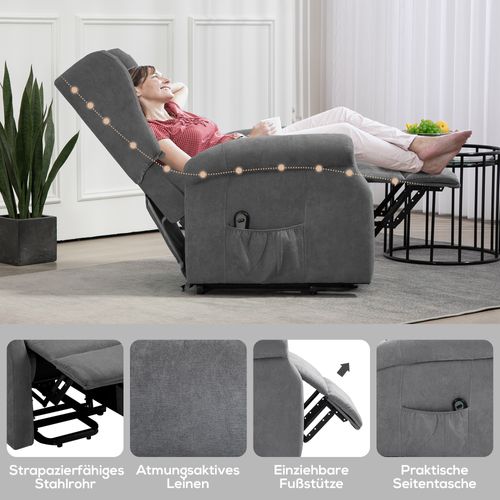 Fauteuil TV En Tissu Effet Lin, Avec Aide Au Levage Électrique, Télécommande, Beige