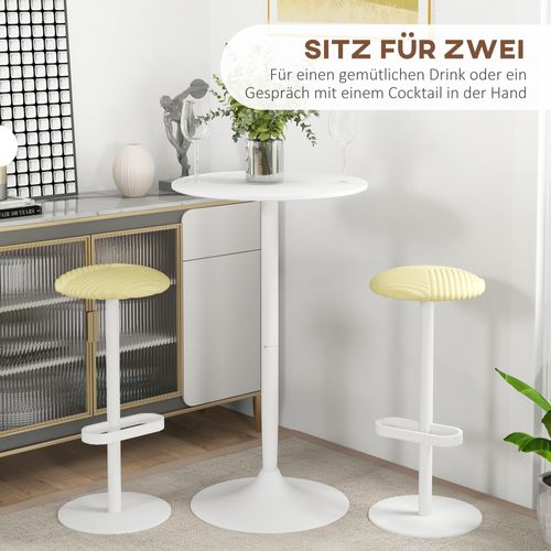 Table Bar Ronde Acier 60 Cm Réglable En Hauteur Design Compact, Blanc