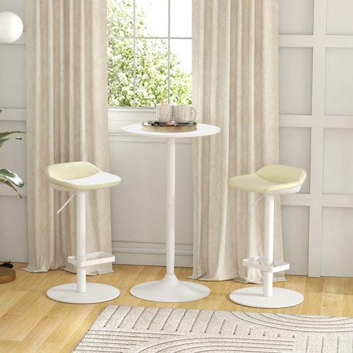 Table Bar Ronde Acier 60 Cm Réglable En Hauteur Design Compact, Blanc