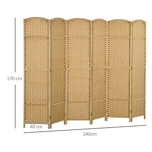 Paravent Pliable En Bambou 6 Panneaux 240 X 170 Cm, Séparateur De Pièce Naturel
