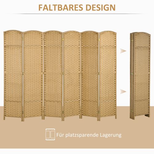 Paravent Pliable En Bambou 6 Panneaux 240 X 170 Cm, Séparateur De Pièce Naturel