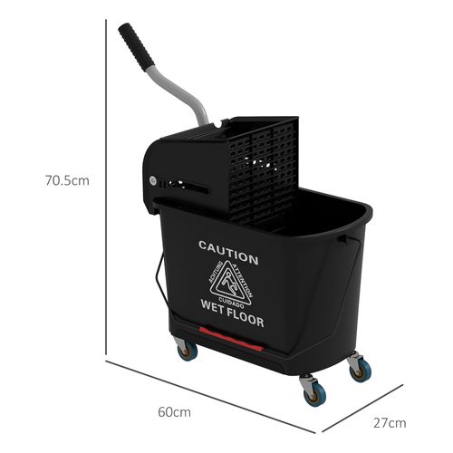 Chariot De Nettoyage Avec Seau Mobile De 20 L, Presse Et 2 Compartiments, Noir