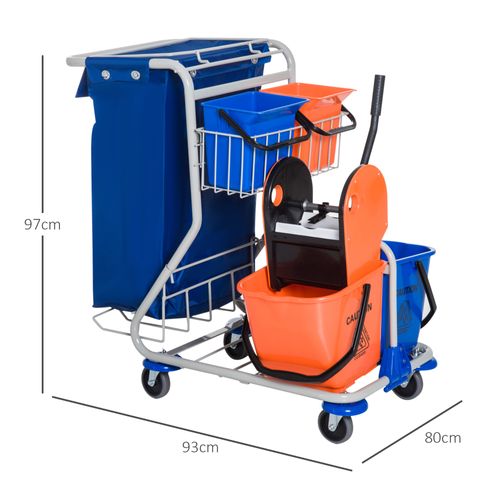 Chariot De Nettoyage Avec 4 Seaux Mobiles, Chariot à Roulettes, Bleu/orange 100 X 70 X 103 Cm