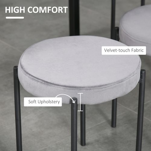Set De 4 Tabourets De Cuisine Empilables, Velours Rembourré, Métal Gris, 41,5 X 41,5 X 46 Cm