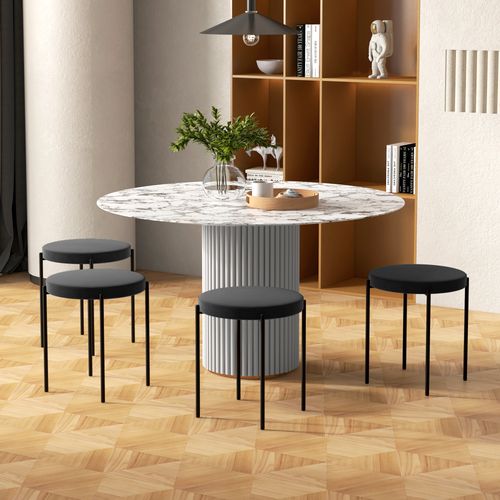 Tabourets Salle à Manger Velours Et Métal 4 Pièces Empilables, Assise Rembourrée,  Noir