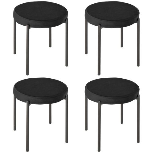 Tabourets Salle à Manger Velours Et Métal 4 Pièces Empilables, Assise Rembourrée,  Noir