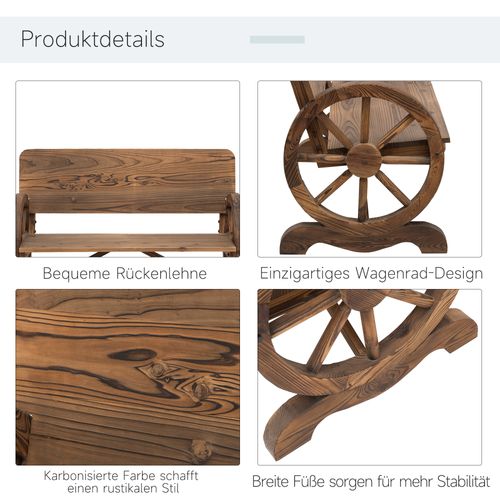 Banc De Jardin 2 Places En Bois Massif Avec Accoudoirs, Design Avec Roues, Résistant 250kg, Brun