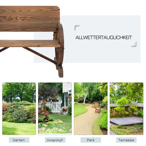 Banc De Jardin 2 Places En Bois Massif Avec Accoudoirs, Design Avec Roues, Résistant 250kg, Brun