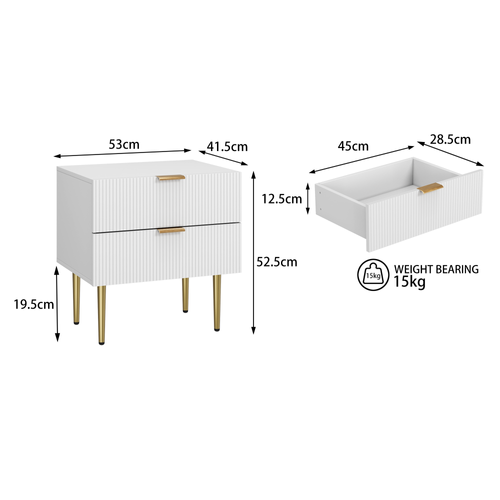 Table De Nuit Moderne En Bois Avec Tiroirs à Deux Vagues, Pieds En Métal