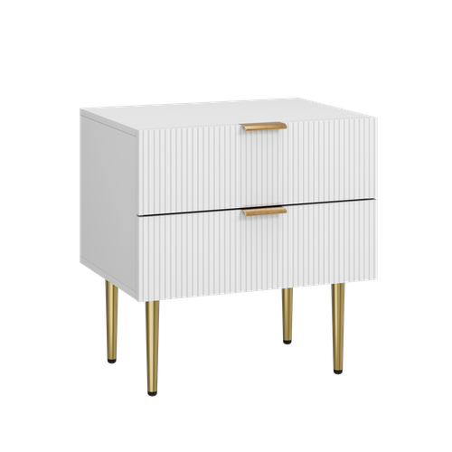 Table De Nuit Moderne En Bois Avec Tiroirs à Deux Vagues, Pieds En Métal