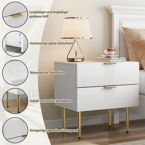 Table De Nuit Moderne En Bois Avec Tiroirs à Deux Vagues, Pieds En Métal