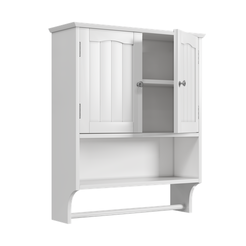 Meuble De Salle De Bain En Bois Avec Porte Miroir, 2 Étagères Réglables, Blanc