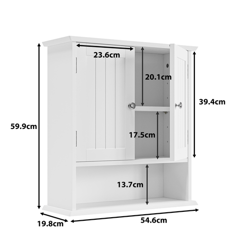 Armoire De Salle De Bain Murale En Blanc, Armoire à Pharmacie à Double Porte Et Étagères Réglables