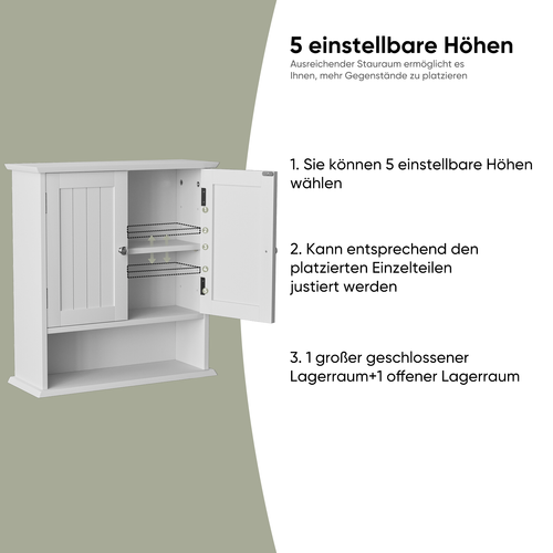 Armoire De Salle De Bain Murale En Blanc, Armoire à Pharmacie à Double Porte Et Étagères Réglables