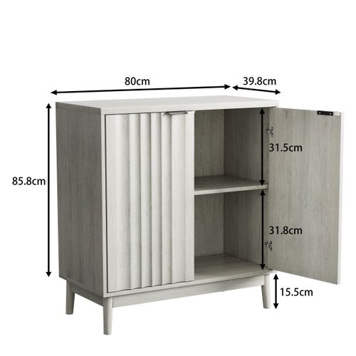 Buffet Bois Gris 120 Cm Avec Étagères Réglables, Design Rainuré, Gris Cendré