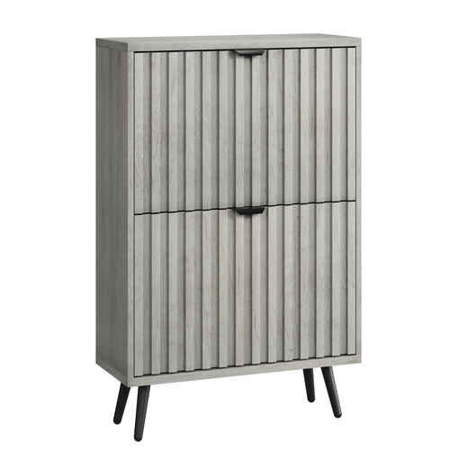 Armoire à Chaussures En Bois Avec Design Rainuré 60cm Et 2 Tiroirs Pliants, Gris