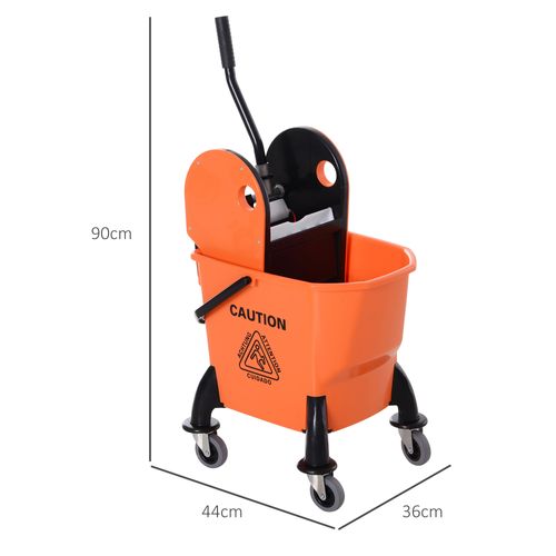 Chariot De Nettoyage En Plastique Avec Essoreuse 26l, Roues, Orange