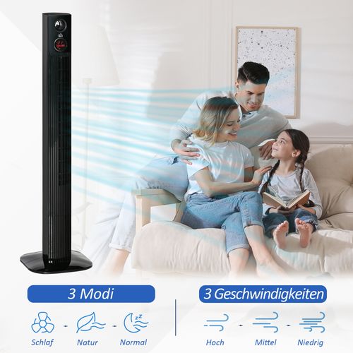 Ventilateur Sur Pied, Plastique, Télécommande, Oscillation 70°, 3 Vitesses, Diffuseur D'arôme, Noir