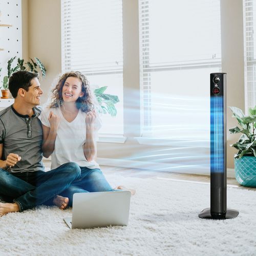 Ventilateur Sur Pied, Plastique, Télécommande, Oscillation 70°, 3 Vitesses, Diffuseur D'arôme, Noir