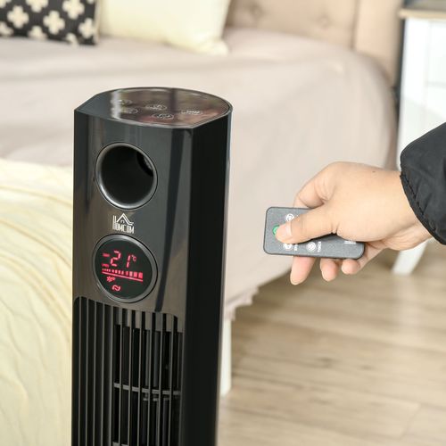 Ventilateur Sur Pied, Plastique, Télécommande, Oscillation 70°, 3 Vitesses, Diffuseur D'arôme, Noir