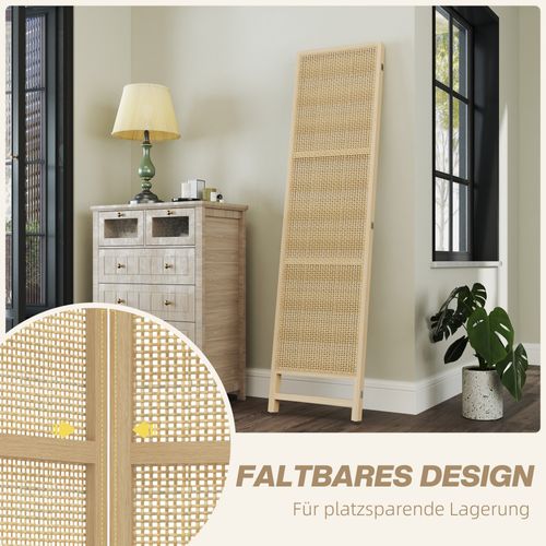 Paravent 3 Pièces Rattan Pp Pliable Séparateur De Pièce Protecteur De Vue, Nature