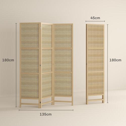 Paravent 3 Pièces Rattan Pp Pliable Séparateur De Pièce Protecteur De Vue, Nature