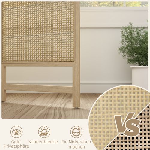Paravent 3 Pièces Rattan Pp Pliable Séparateur De Pièce Protecteur De Vue, Nature