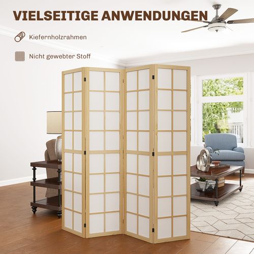 Paravent 4 Pièces En Bois Pliable, Paravent De Séparation Pour Salon, Naturel