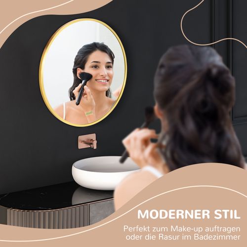 Miroir Rond En Aluminium Avec Fonction Mémoire Ip44 Ø50 Cm Pour Salle De Bain, Doré