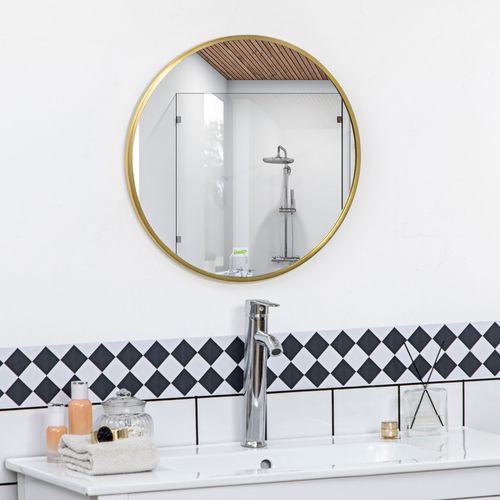 Miroir Rond En Aluminium Avec Fonction Mémoire Ip44 Ø50 Cm Pour Salle De Bain, Doré