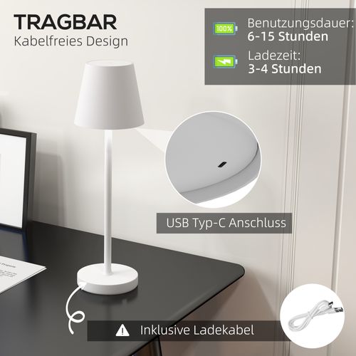 Lampe De Table Rechargeable USB En Métal Avec Variateur Tactile, Blanche