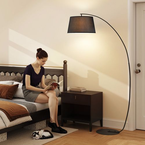 Lampadaire En Arc Moderne En Métal Avec Abat-jour En Lin, Noir