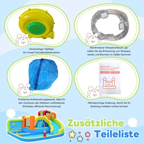 Parc Aquatique Multifonction Avec Trampoline En Tissu ,toboggan,mur D'escalade,450w Souffleur