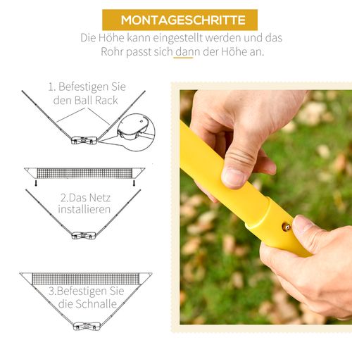 Filet De Badminton Avec Support, Portable, 4 Raquettes, Jaune Et Bleu