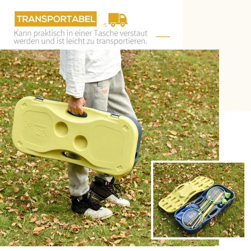 Filet De Badminton Avec Support, Portable, 4 Raquettes, Jaune Et Bleu