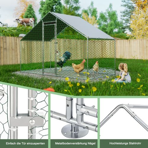 Caisse En Métal Pour Poules Et Petits Animaux 3x1,5x2m Avec Serrure De Sécurité Et Toile Pe Étanche