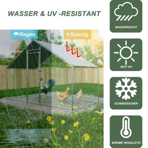 Caisse En Métal Pour Poules Et Petits Animaux 3x1,5x2m Avec Serrure De Sécurité Et Toile Pe Étanche