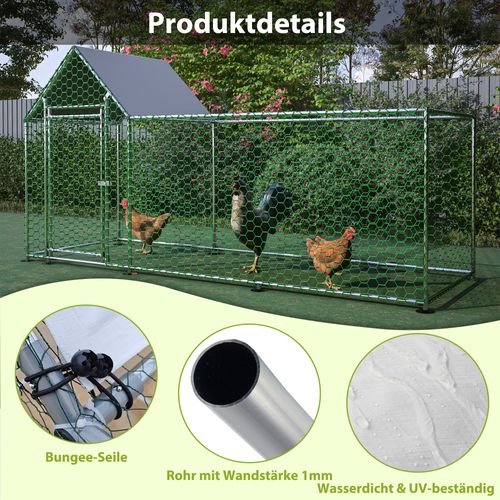 Enclos Pour Poules En Métal Avec Verrou De Sécurité Et Tissu Pe Étanche, 3x1x1,5m