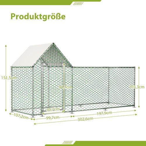 Enclos Pour Poules En Métal Avec Verrou De Sécurité Et Tissu Pe Étanche, 3x1x1,5m