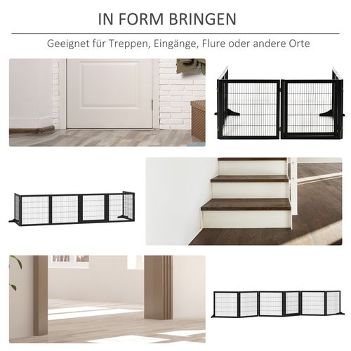 Barrière De Protection Pour Chiens En Bois De Pin Pliable Bi-directionnel, 432x36x70cm