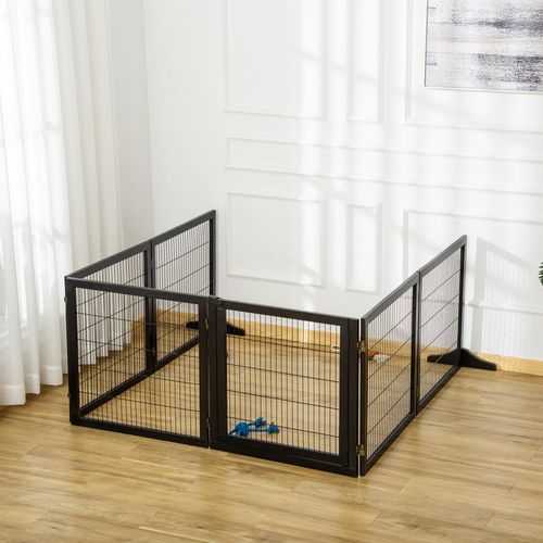 Barrière De Protection Pour Chiens En Bois De Pin Pliable Bi-directionnel, 432x36x70cm