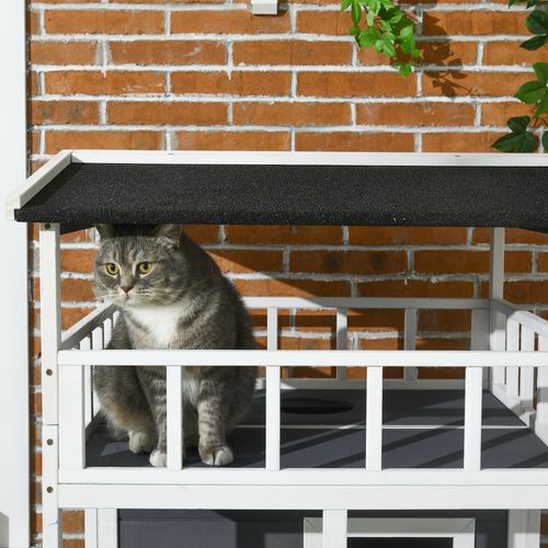 Maison Pour Chats En Bois Massif, 4 Étages, Balcon, Escalier, Toit En Asphalte, Gris