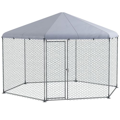 Enclos à Poules En Acier Avec Couverture, Porte, Pour 10-15 Poules, Gris