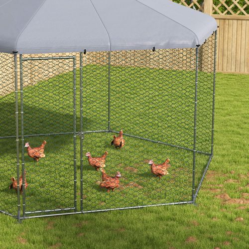Enclos à Poules En Acier Avec Couverture, Porte, Pour 10-15 Poules, Gris