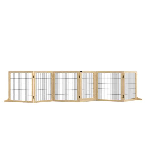 Barrière De Sécurité Pour Chiens En Bois De Pin Et Métal, Pliable Bidirectionnel, 432x36x70cm