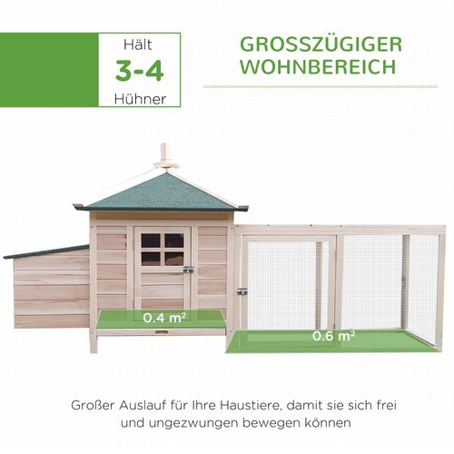 Poulailler Nain En Pin Avec Enclos Et Perchoirs, Abri D'hiver, Taille 196 X 76 X 97 Cm