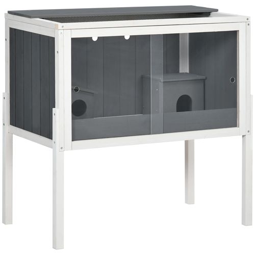 Cage En Bois Pour Hamsters Nains Avec 2 Maisons Et Accessoires, Gris