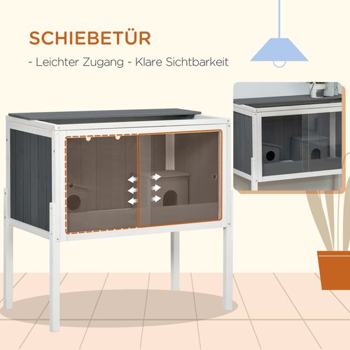 Cage En Bois Pour Hamsters Nains Avec 2 Maisons Et Accessoires, Gris