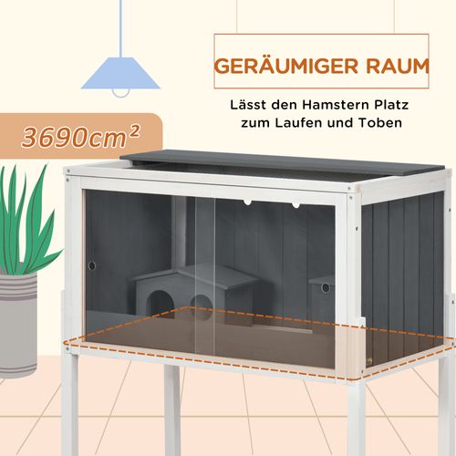 Cage En Bois Pour Hamsters Nains Avec 2 Maisons Et Accessoires, Gris